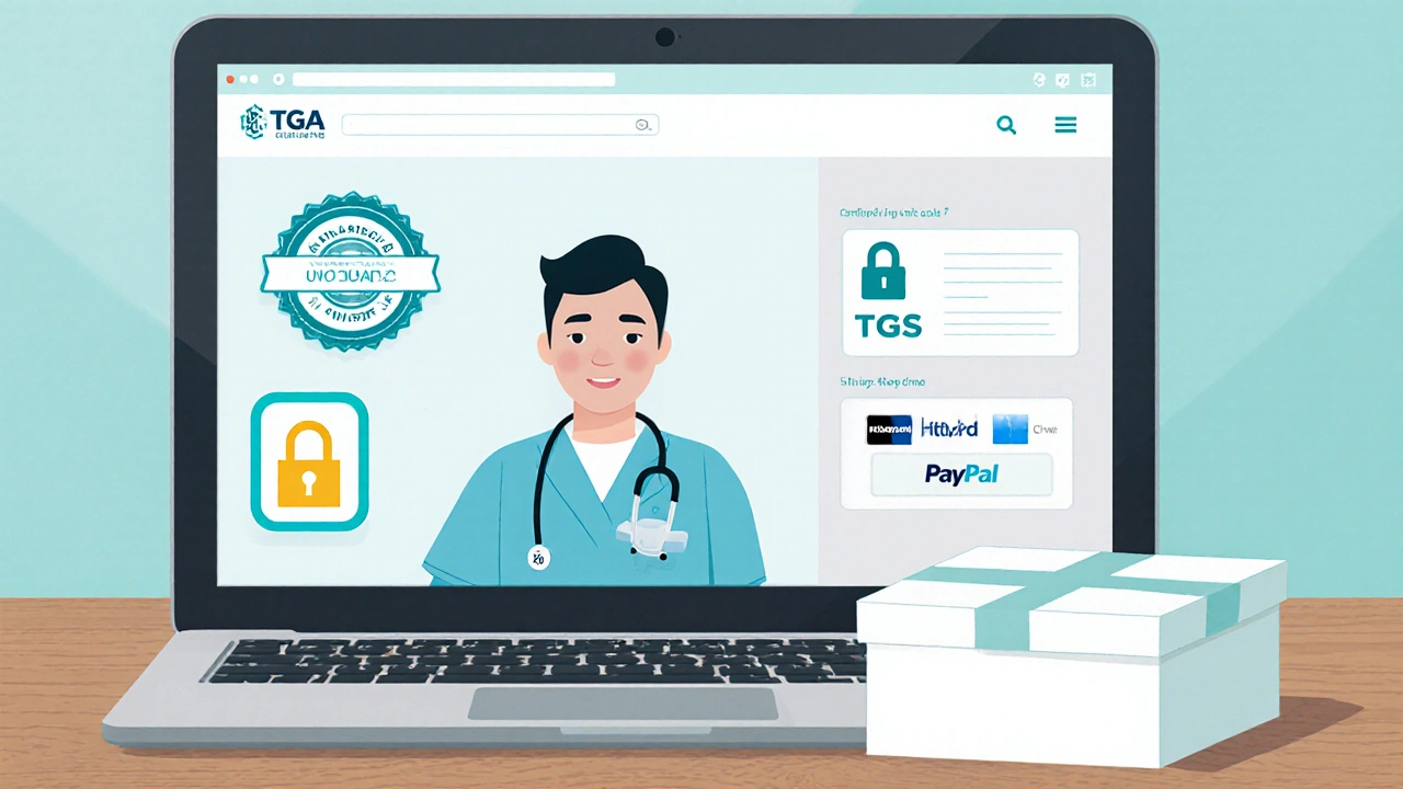 Person on laptop video call with doctor, receiving a digital prescription and seeing a secure pharmacy site.