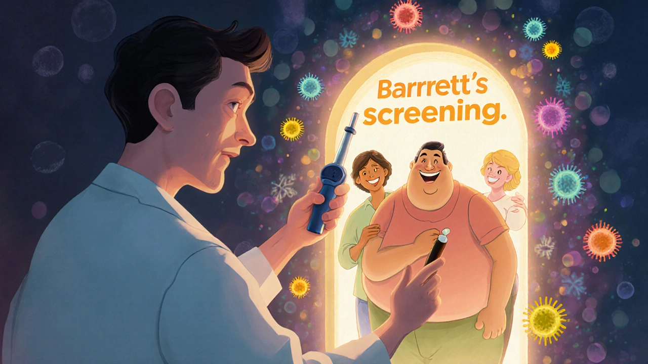 A doctor guides patients through a glowing screening portal, with healthy cells regenerating around them in a hopeful, magical scene.