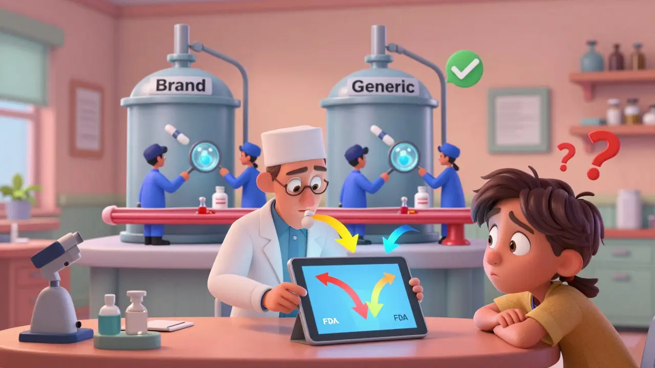 Doctor shows interactive FDA infographic of identical drug factories to curious patient